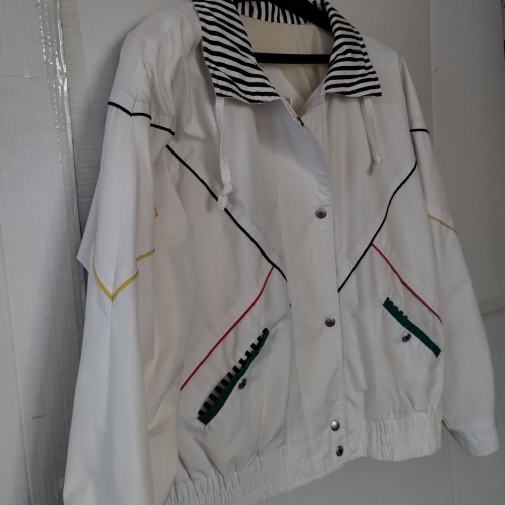 Vintage New York Girl White Women's Jacket W/ Multicolor Details SZ Large Preppy